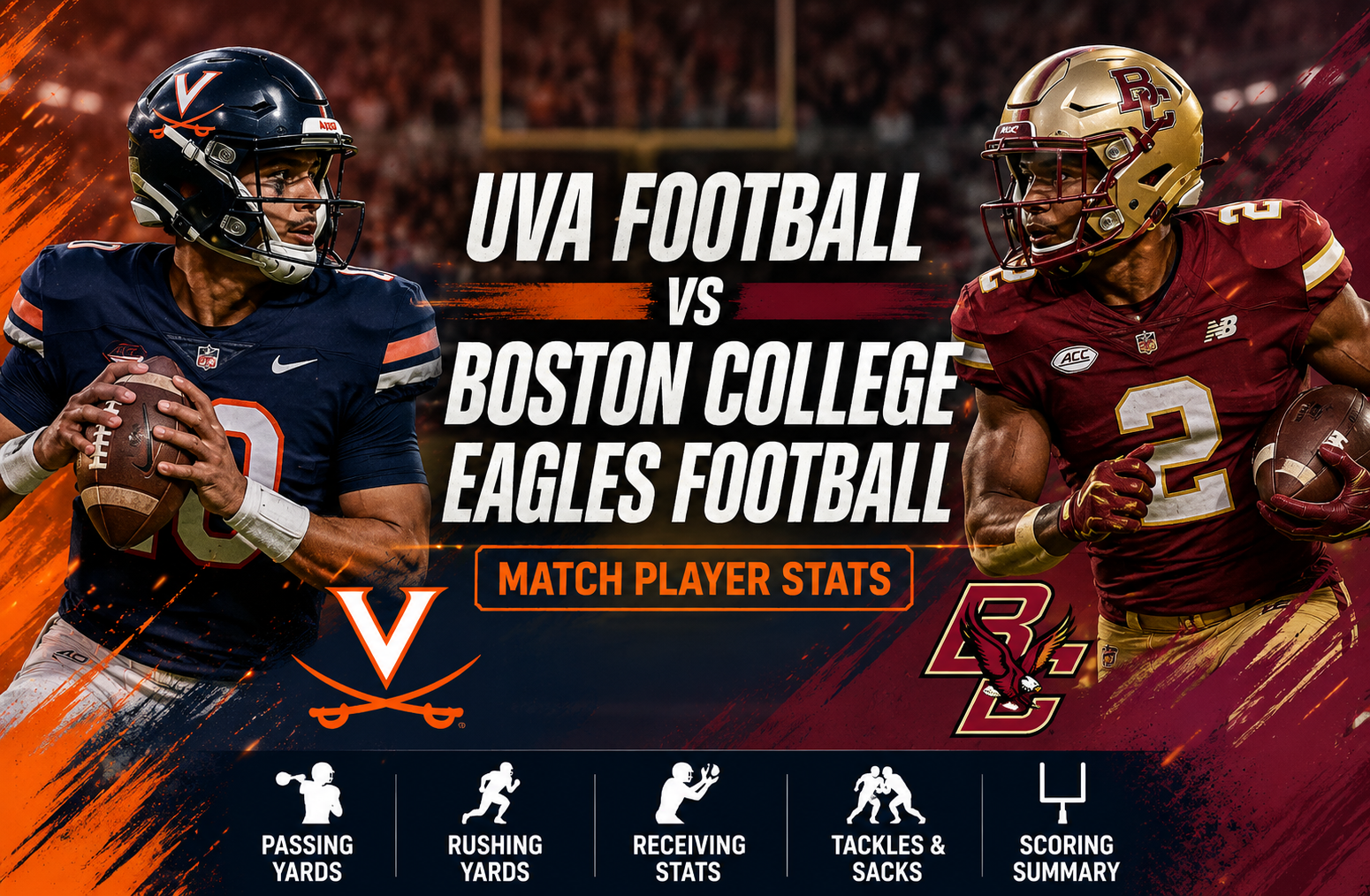 UVA Football vs Boston College Eagles Football Match Player Stats